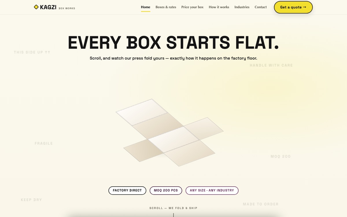 Kagzi packaging website home page